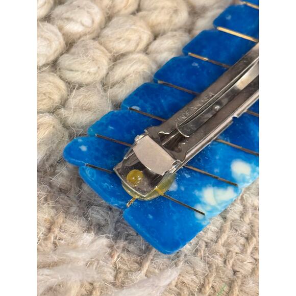 VTG Large 1980s Wire Wrapped Hair Clip 3.5" turquoise Blue Resin Barrette KOREA - Picture 2 of 7